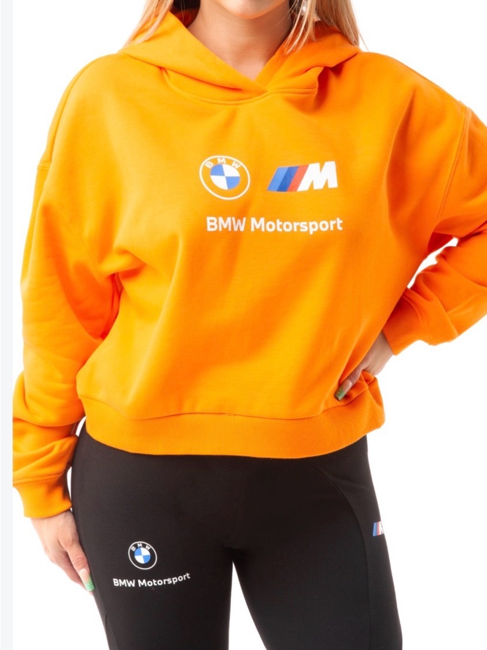 Puma Women's Bright Orange pullover BMW motor sports Hoodie with Logo